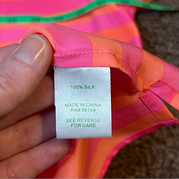 Lilly Pulitzer Pink and Orange Long Sleeve Relaxed Blouse with Mandarin Collar - Picture 6 of 7